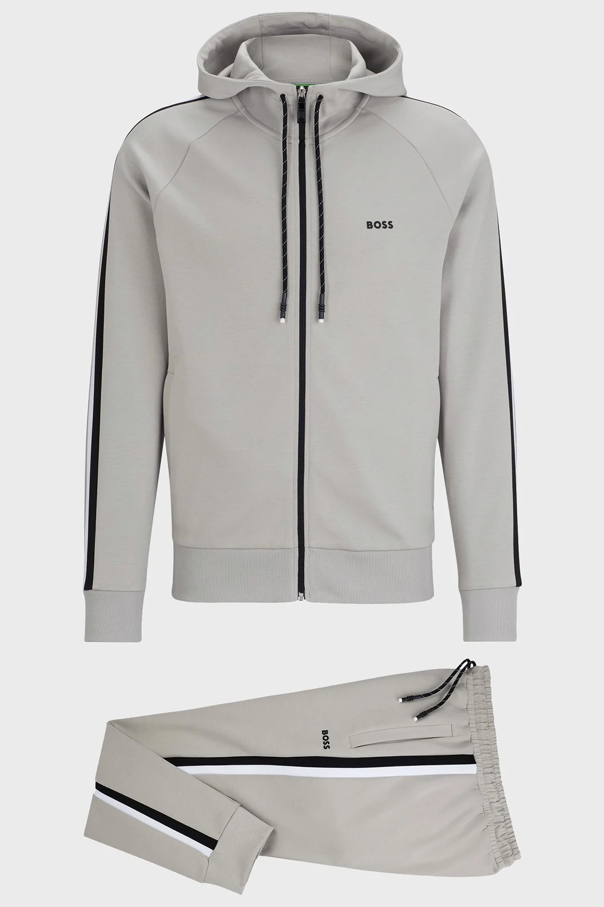 Boss Pamuklu Regular Fit Fermuarlı Kapüşonlu Erkek Eşofman Takımı 50494092 063 GRİ - 5