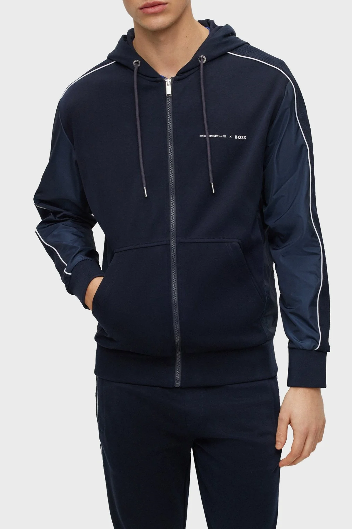 Boss Pamuklu Regular Fit Fermuarlı Kapüşonlu Erkek Sweat 50486248 404 LACİVERT - 1
