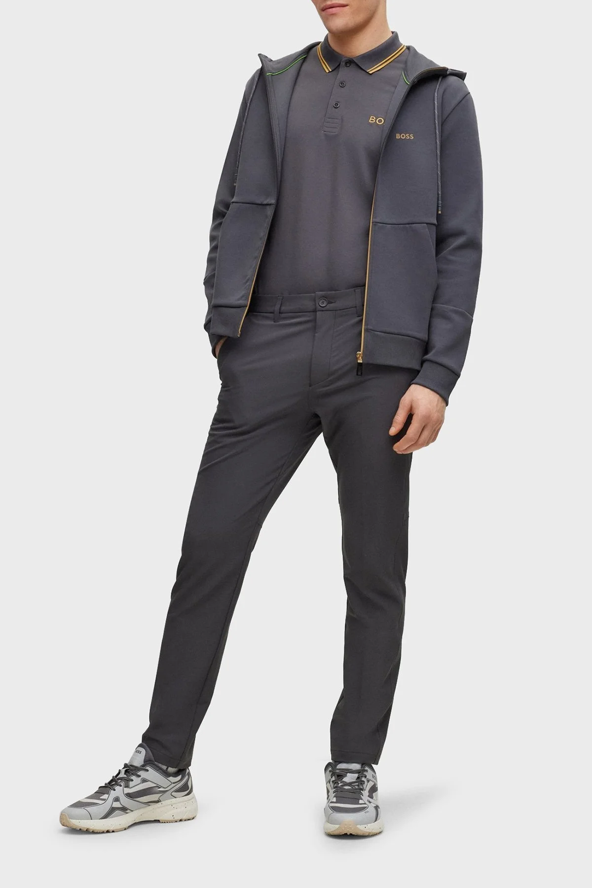 Boss Pamuklu Regular Fit Fermuarlı Kapüşonlu Erkek Sweat 50493495 027 KOYU GRİ - 3