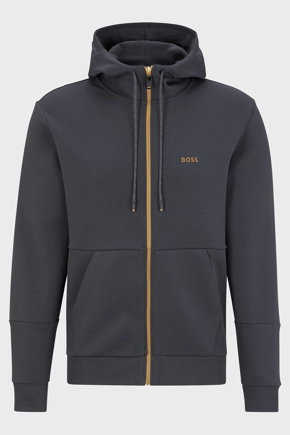 Boss Pamuklu Regular Fit Fermuarlı Kapüşonlu Erkek Sweat 50493495 027 KOYU GRİ - 5