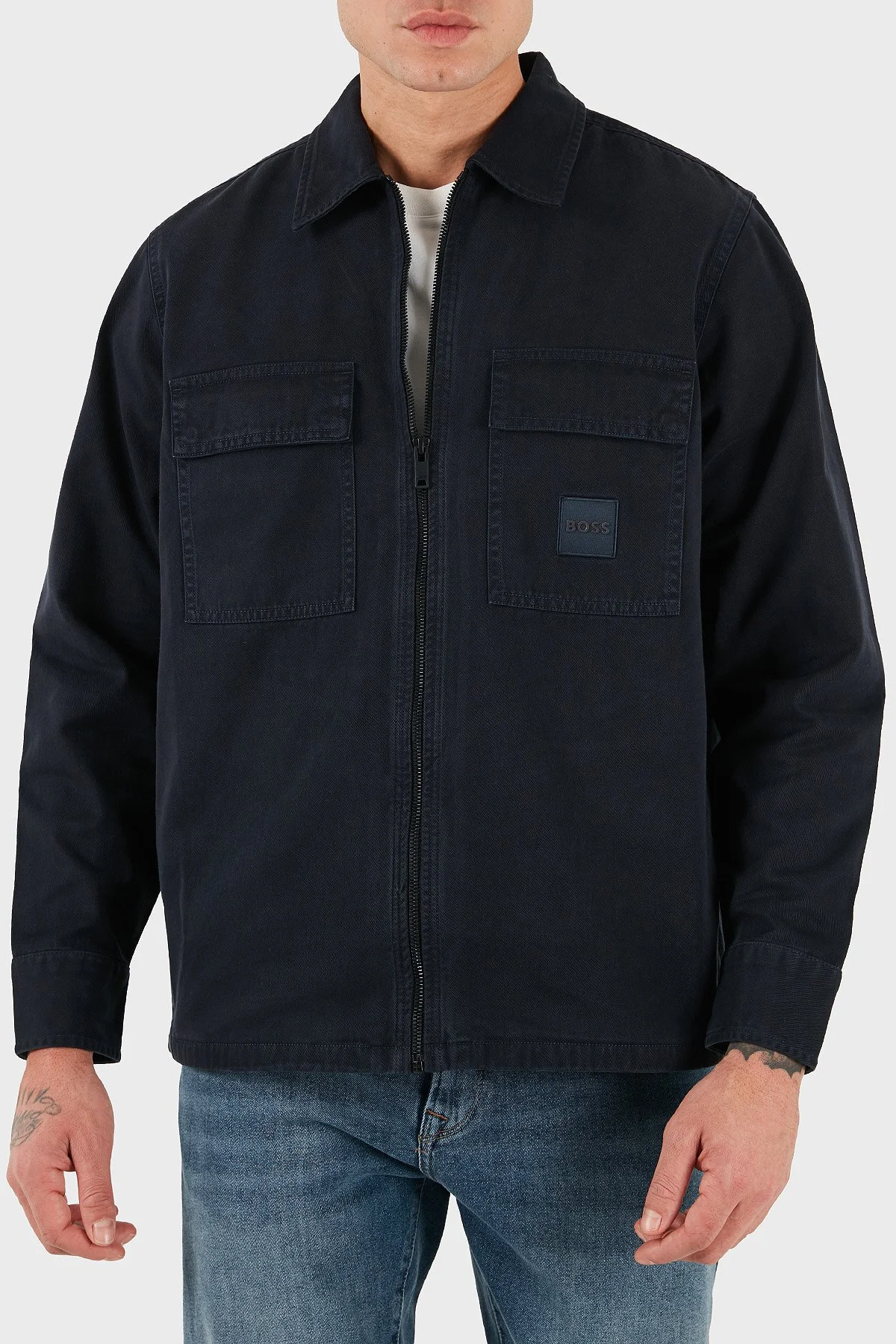 Boss Pamuklu Regular Fit Fermuarlı Kot Erkek Gömlek 50530853 404 LACİVERT - 1