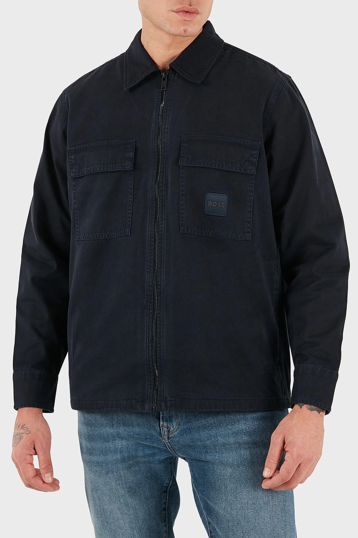 Boss Pamuklu Regular Fit Fermuarlı Kot Erkek Gömlek 50530853 404 LACİVERT - 4