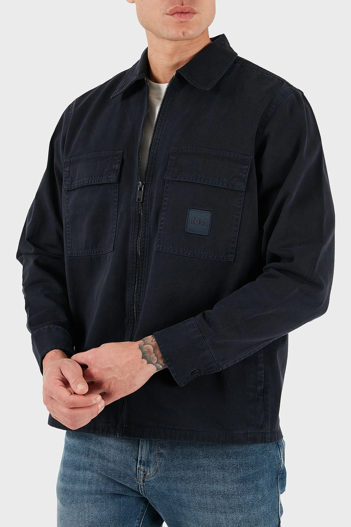 Boss Pamuklu Regular Fit Fermuarlı Kot Erkek Gömlek 50530853 404 LACİVERT - 5
