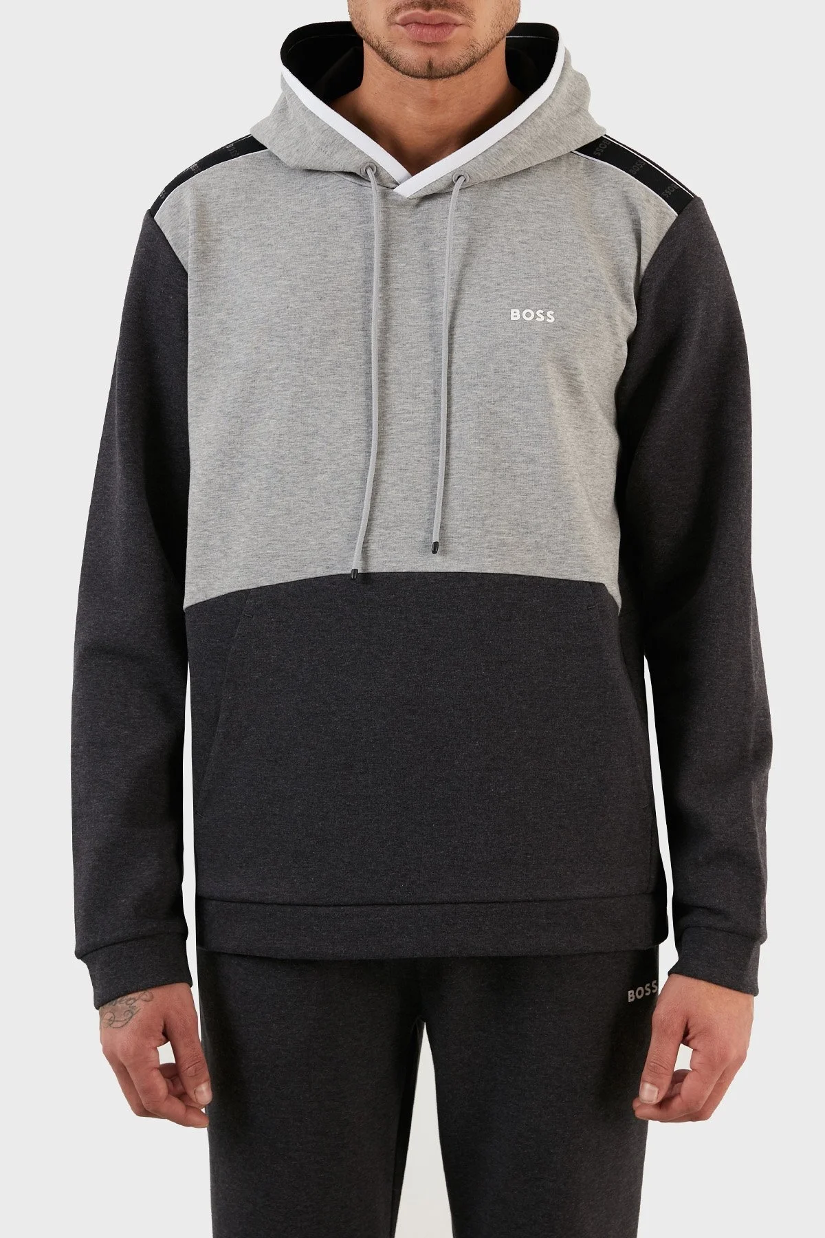 Boss Pamuklu Regular Fit Kanguru Cepli Kapüşonlu Erkek Sweat 50477036 031 GRİ - 1
