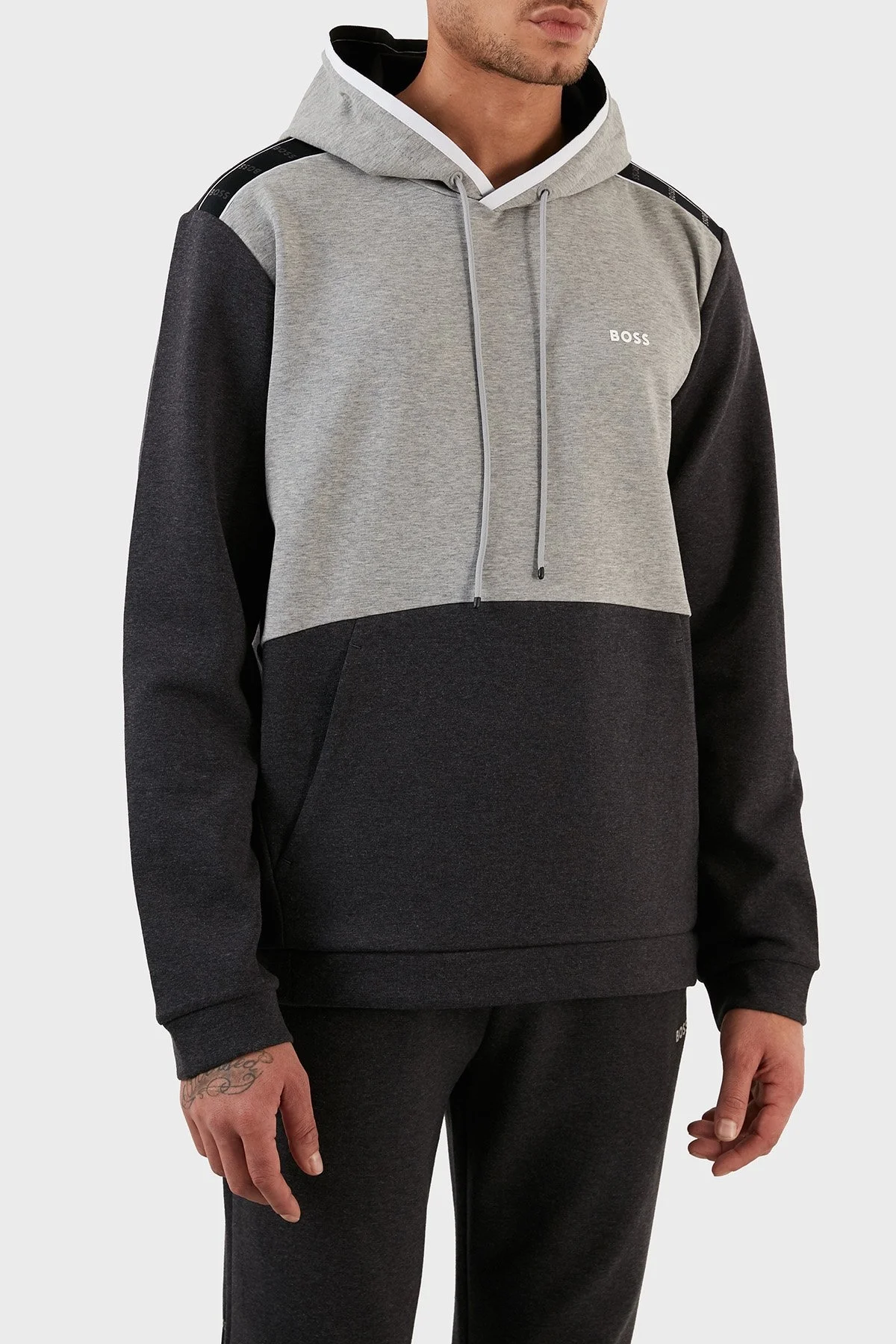 Boss Pamuklu Regular Fit Kanguru Cepli Kapüşonlu Erkek Sweat 50477036 031 GRİ - 3