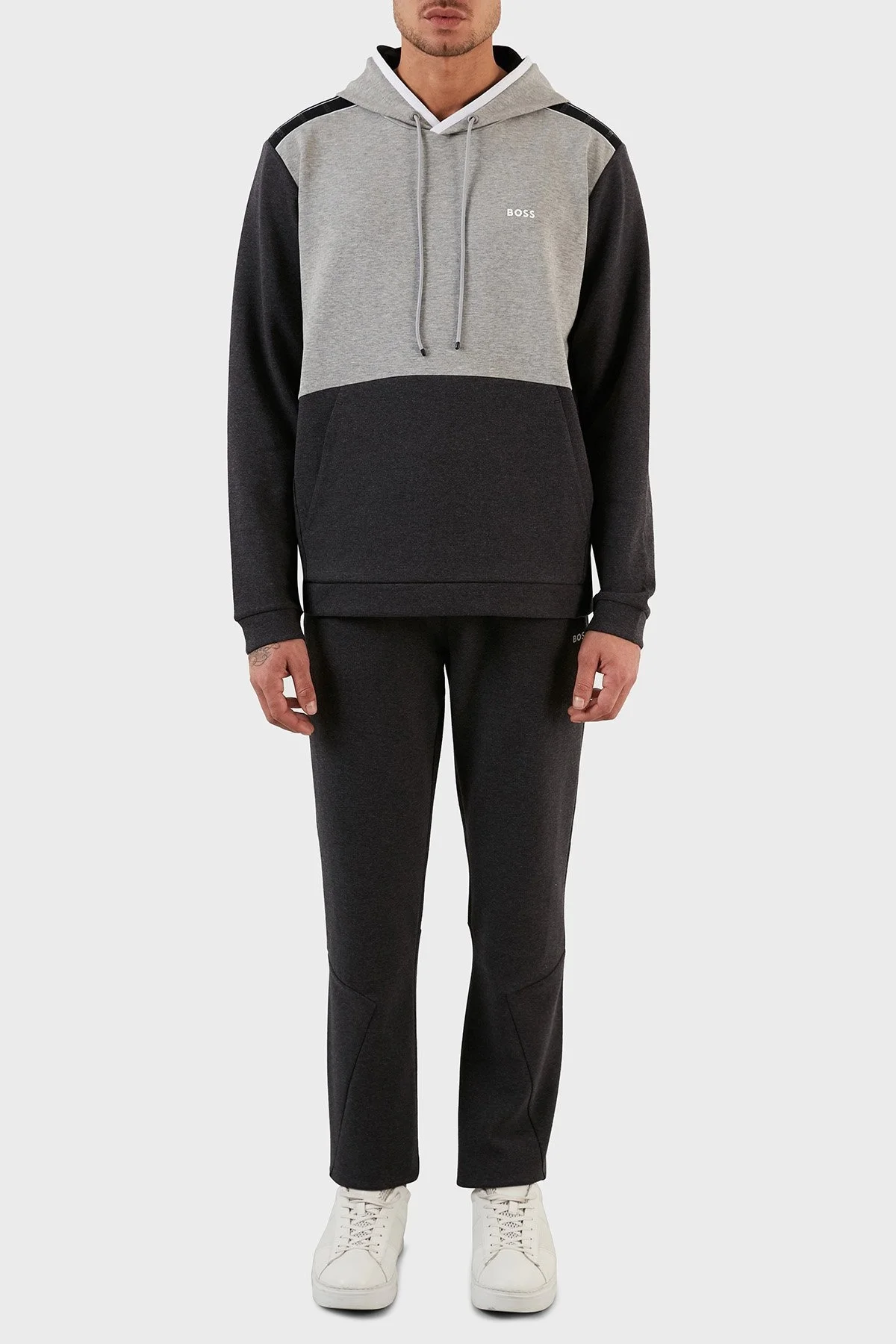 Boss Pamuklu Regular Fit Kanguru Cepli Kapüşonlu Erkek Sweat 50477036 031 GRİ - 4