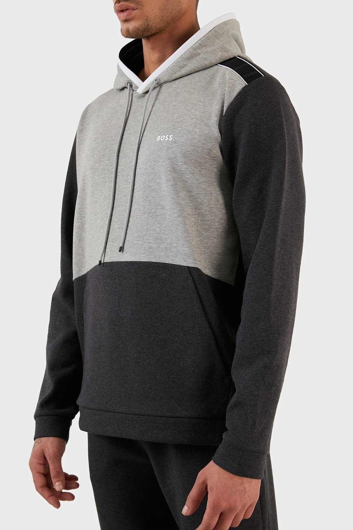 Boss Pamuklu Regular Fit Kanguru Cepli Kapüşonlu Erkek Sweat 50477036 031 GRİ - 6