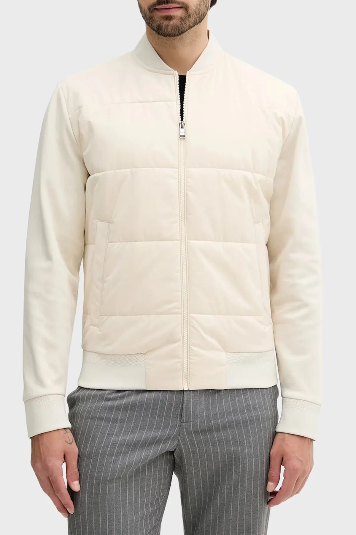 Boss Pamuklu Regular Fit Kapitoneli Kolej Yaka Erkek Ceket 50532767 132 EKRU - 1