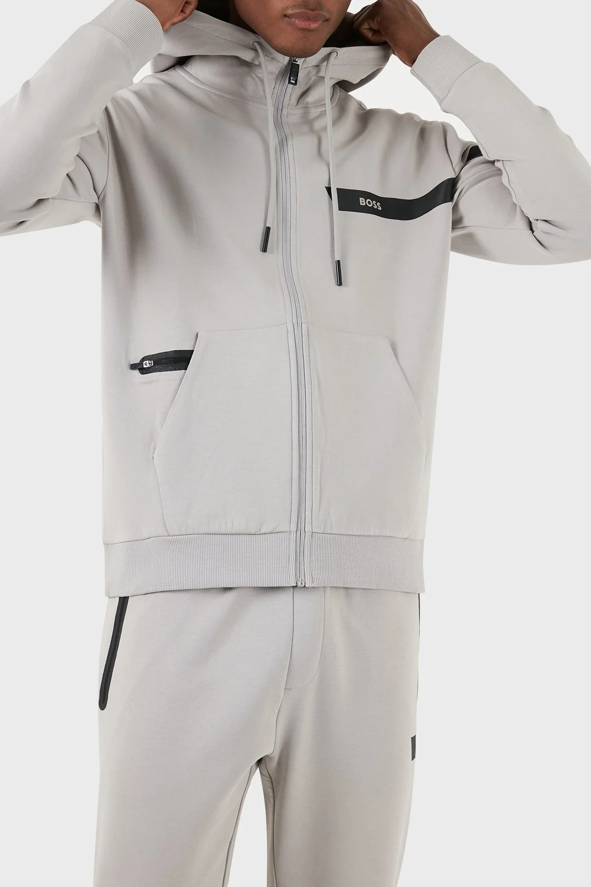 Boss Pamuklu Regular Fit Kapüşonlu Erkek Sweat 50498285 063 GRİ - 5