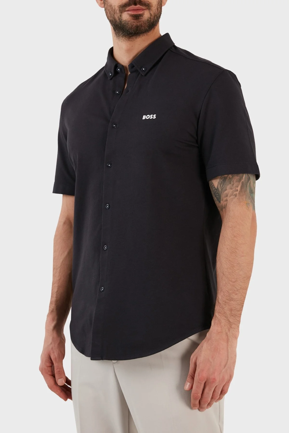 Boss Pamuklu Regular Fit Kısa Kollu Erkek Gömlek 50483745 402 LACİVERT - 3