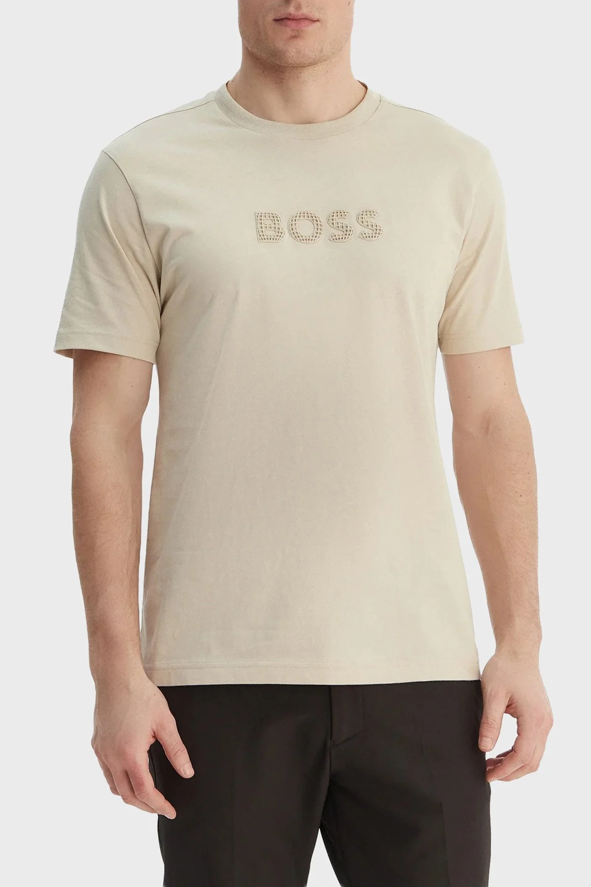Boss Pamuklu Regular Fit Logo Detaylı Bisiklet Yaka Erkek T Shirt 50559361 272 BEJ - 1