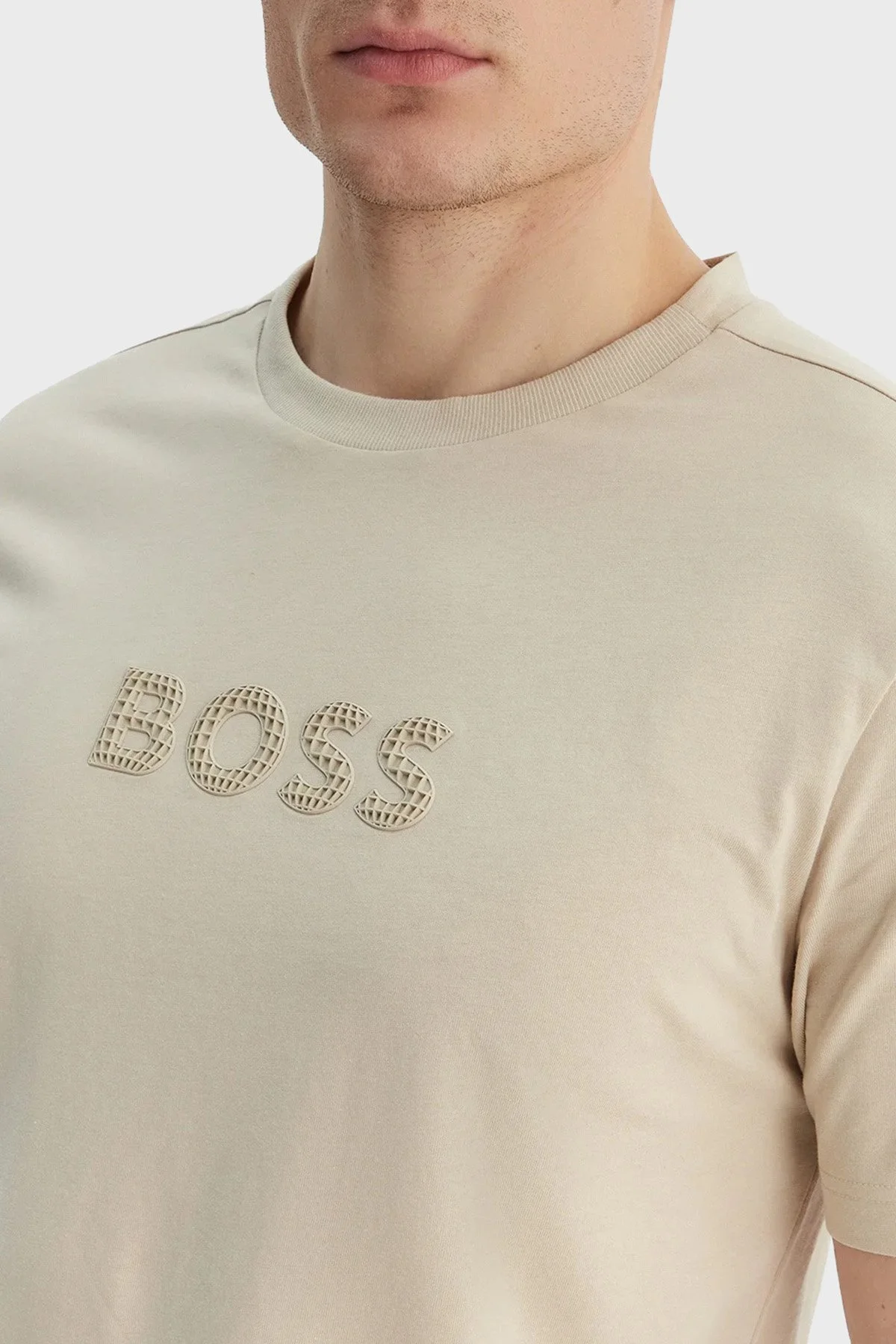 Boss Pamuklu Regular Fit Logo Detaylı Bisiklet Yaka Erkek T Shirt 50559361 272 BEJ - 4