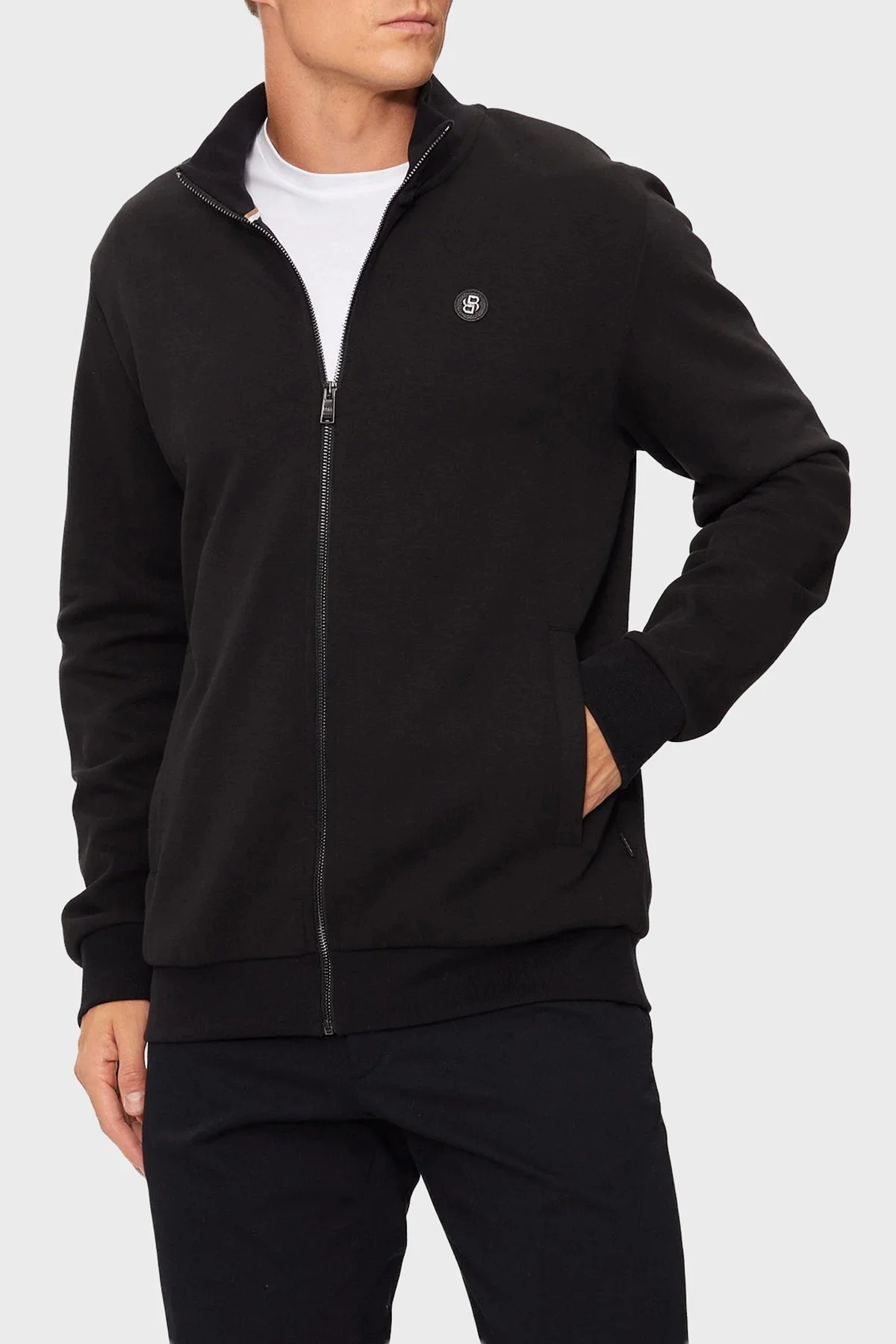 Boss Pamuklu Regular Fit Logolu DikYaka Erkek Sweat 50523916 001 Siyah - 1
