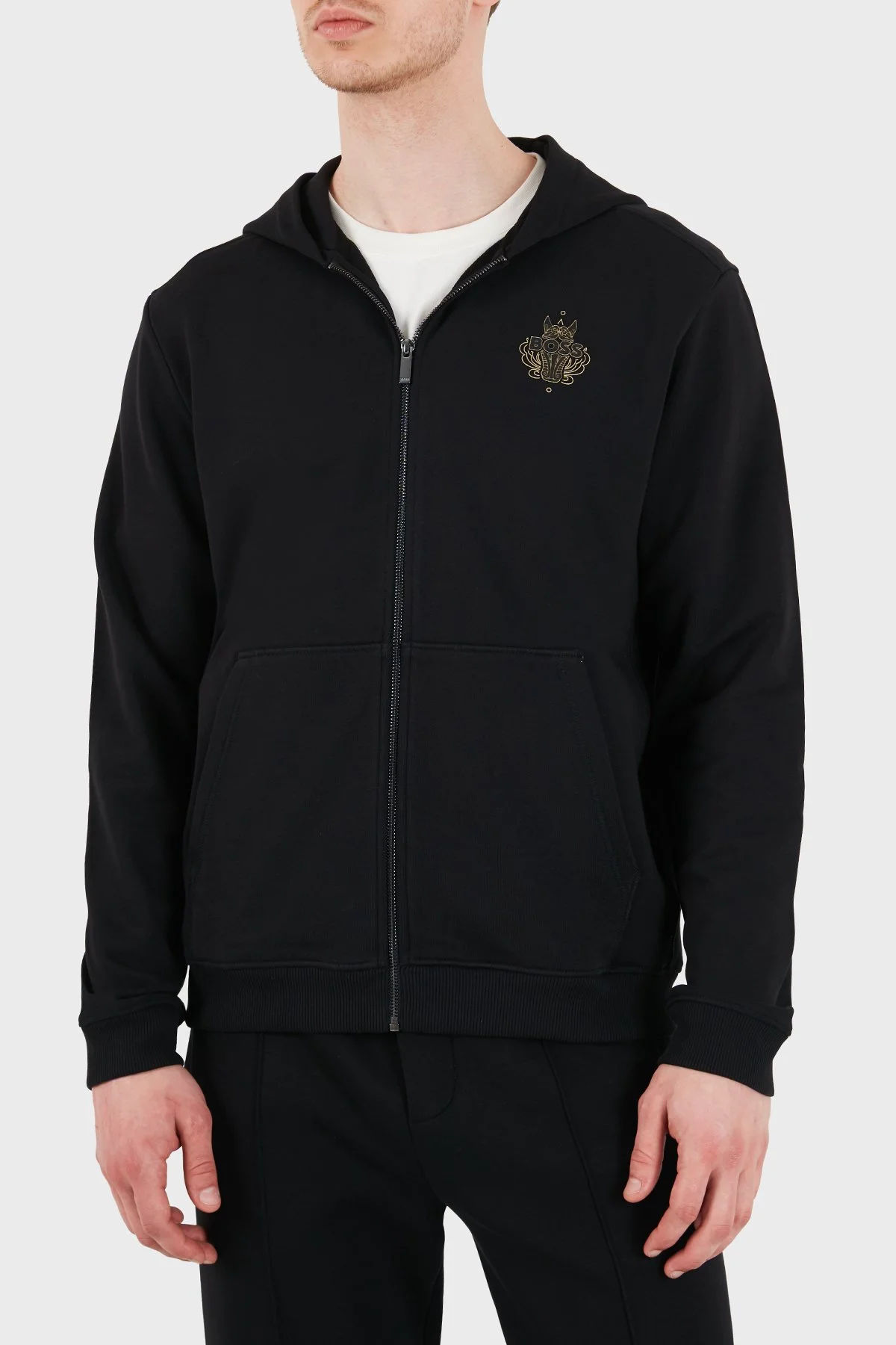 Boss Pamuklu Regular Fit Logolu Fermuarlı Kapüşon Yaka Erkek Sweat 50556427 001 SİYAH - 4