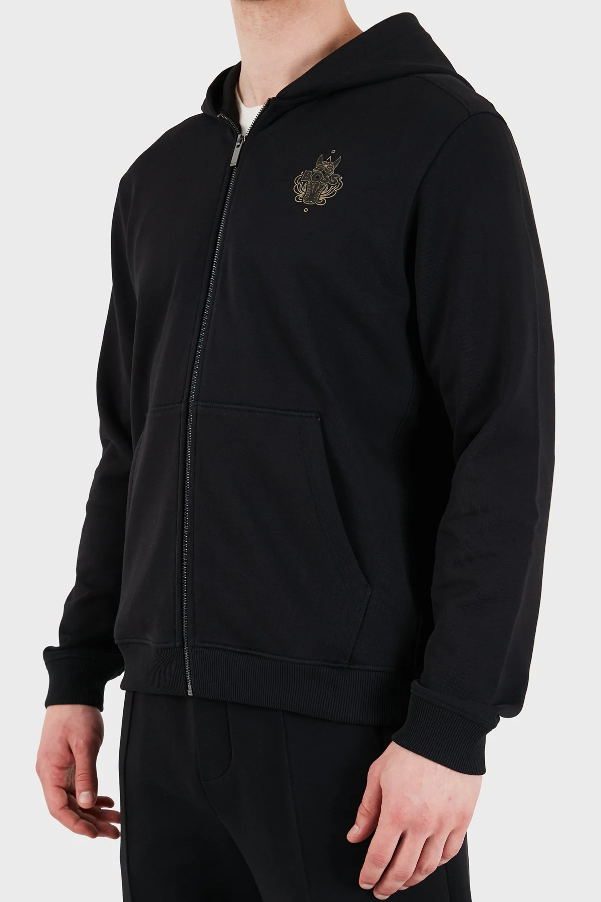 Boss Pamuklu Regular Fit Logolu Fermuarlı Kapüşon Yaka Erkek Sweat 50556427 001 SİYAH - 6