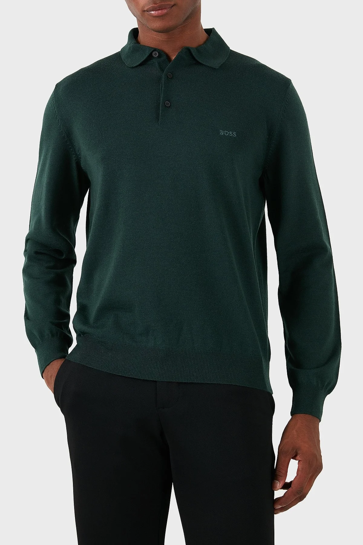 Boss % 100 Pamuk Regular Fit Polo Yaka Erkek Kazak 50476357 385 YEŞİL - 1