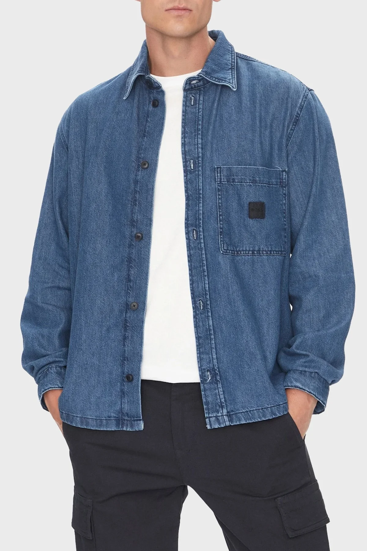 Boss Pamuklu Regular Fit Uzun Kollu Göğüs Cepli Erkek Gömlek 50544660 404 LACİVERT - 1