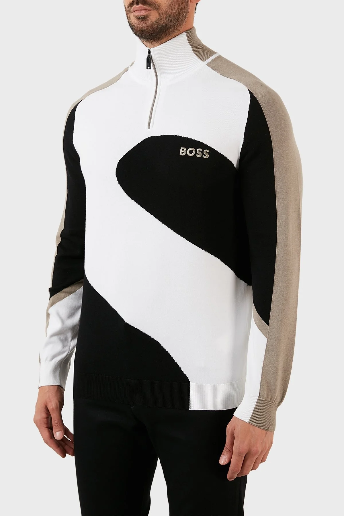Boss Pamuklu Regular Fit Yarım Fermuarlı Dik Yaka Erkek Kazak 50475130 001 SİYAH - 2