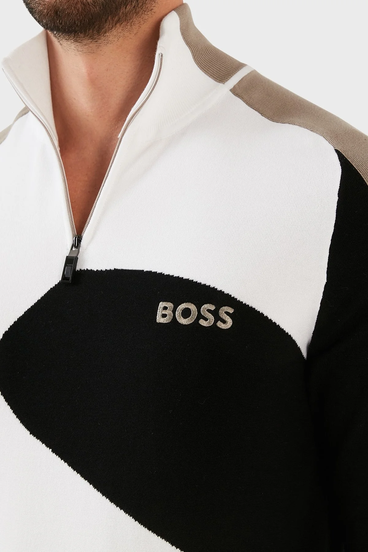 Boss Pamuklu Regular Fit Yarım Fermuarlı Dik Yaka Erkek Kazak 50475130 001 SİYAH - 4