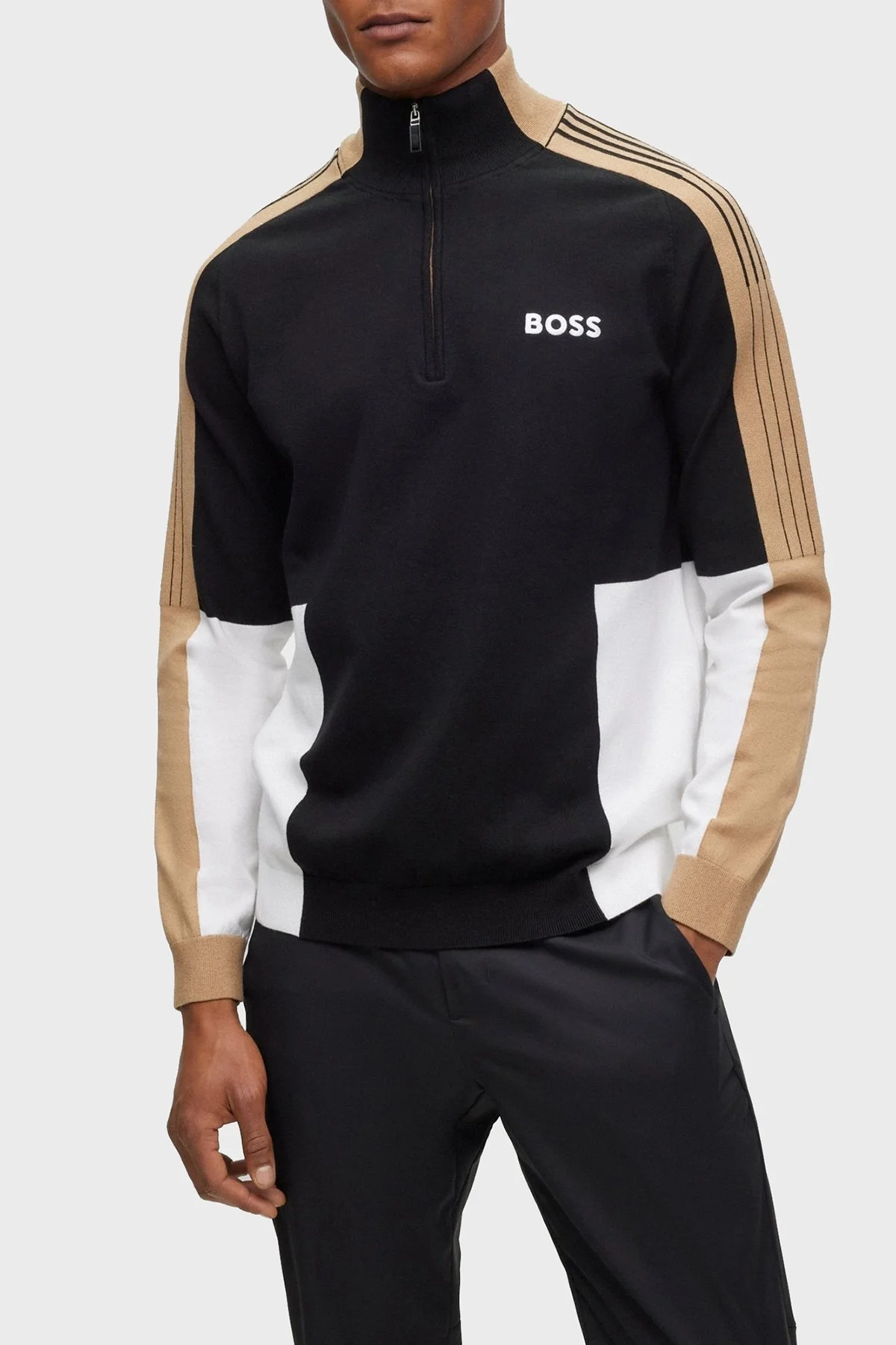 Boss Pamuklu Regular Fit Yarım Fermuarlı Dik Yaka Erkek Kazak 50493769 001 SİYAH - 1