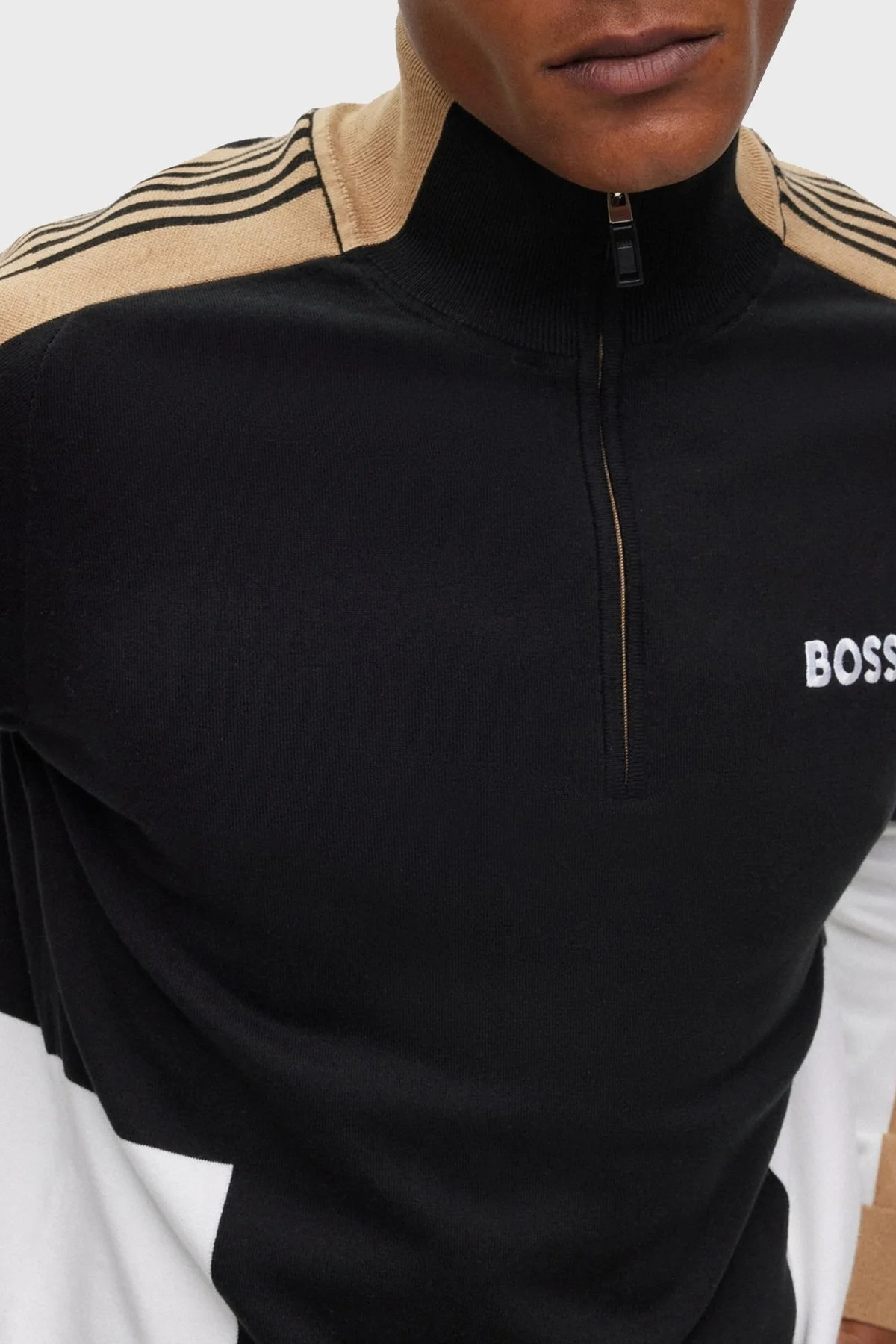 Boss Pamuklu Regular Fit Yarım Fermuarlı Dik Yaka Erkek Kazak 50493769 001 SİYAH - 4