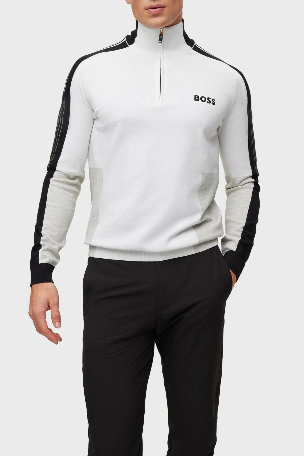 Boss Pamuklu Regular Fit Yarım Fermuarlı Dik Yaka Erkek Kazak 50493769 100 BEYAZ - 1