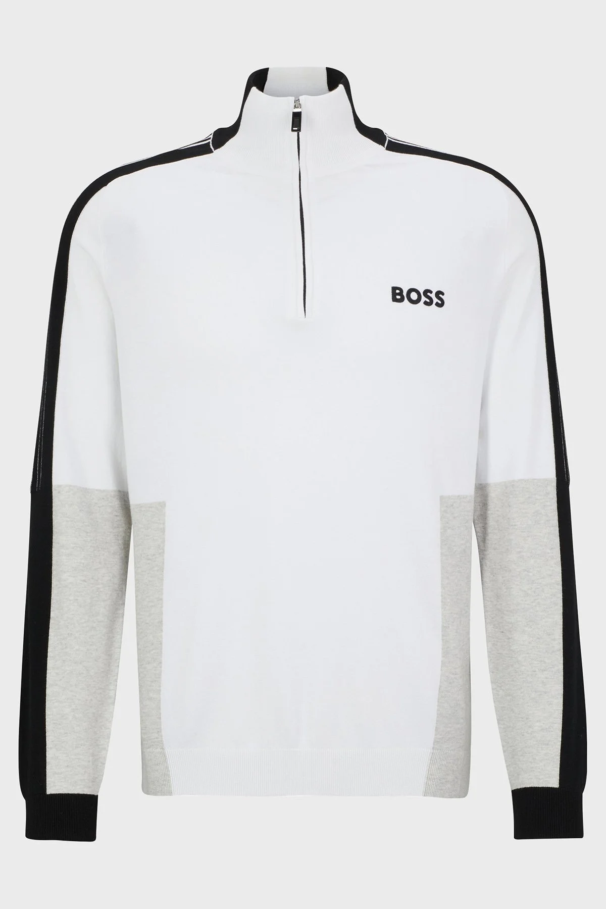 Boss Pamuklu Regular Fit Yarım Fermuarlı Dik Yaka Erkek Kazak 50493769 100 BEYAZ - 4