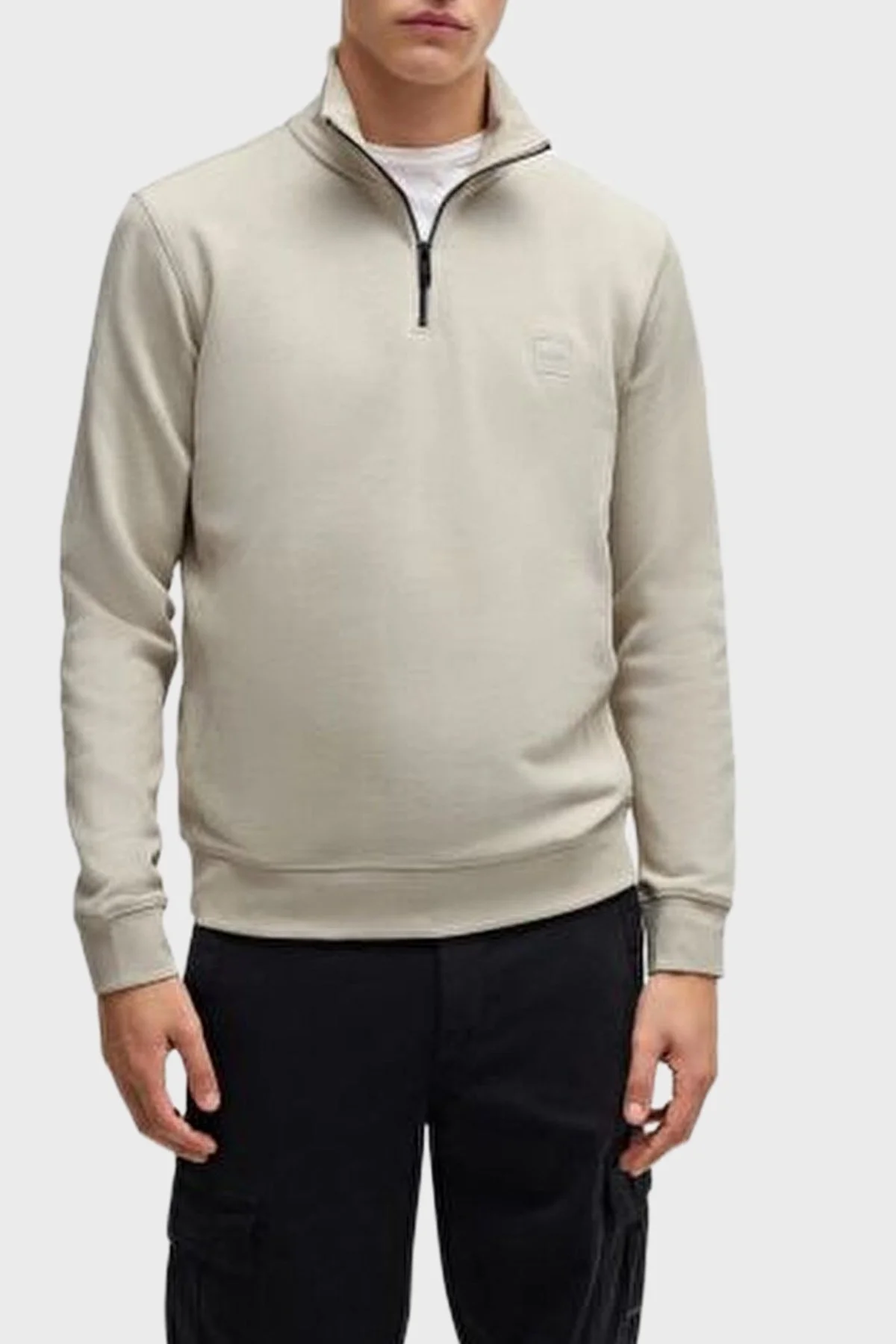 Boss Pamuklu Regular Fit Yarım Fermuarlı Dik Yaka Erkek Sweat 50468926 271 BEJ - 1
