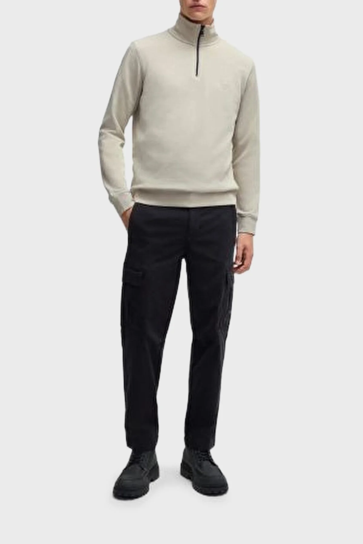 Boss Pamuklu Regular Fit Yarım Fermuarlı Dik Yaka Erkek Sweat 50468926 271 BEJ - 2