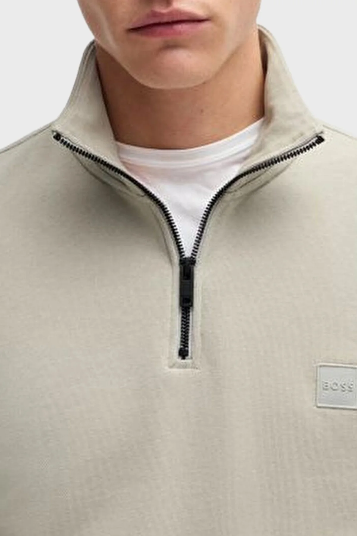 Boss Pamuklu Regular Fit Yarım Fermuarlı Dik Yaka Erkek Sweat 50468926 271 BEJ - 4