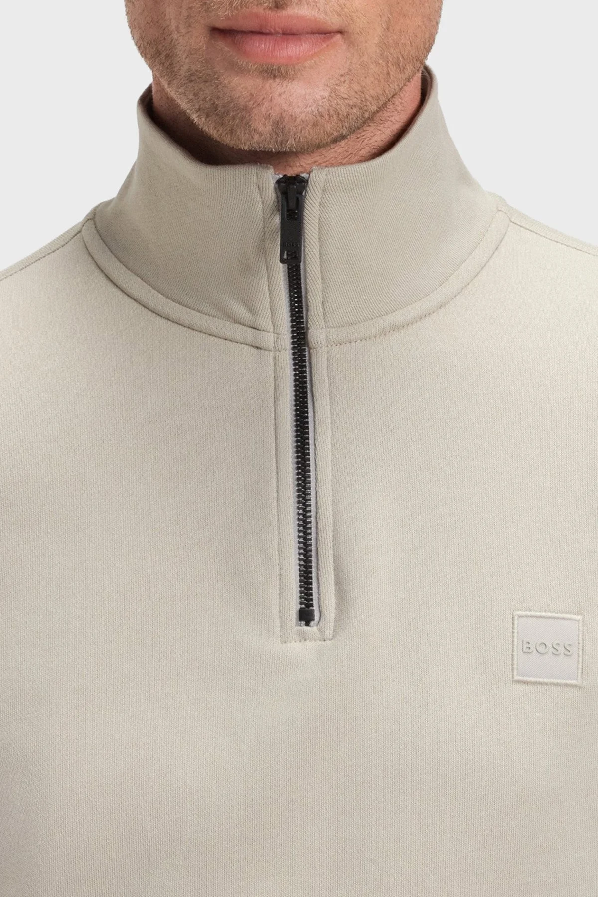 Boss Pamuklu Regular Fit Yarım Fermuarlı Dik Yaka Erkek Sweat 50468926 767 AÇIK SARI - 4