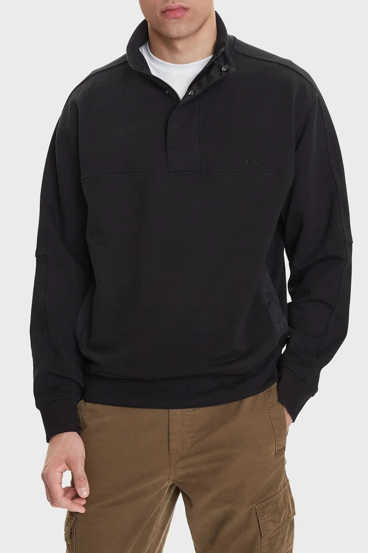 Boss Pamuklu Regular Fit Yarım Fermuarlı Dik Yaka Logolu Erkek Sweat 50545753 001 SİYAH - 1
