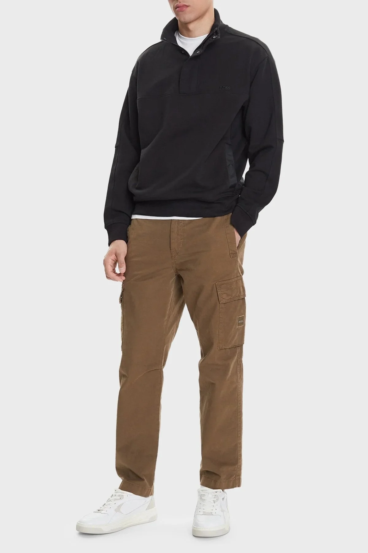 Boss Pamuklu Regular Fit Yarım Fermuarlı Dik Yaka Logolu Erkek Sweat 50545753 001 SİYAH - 2