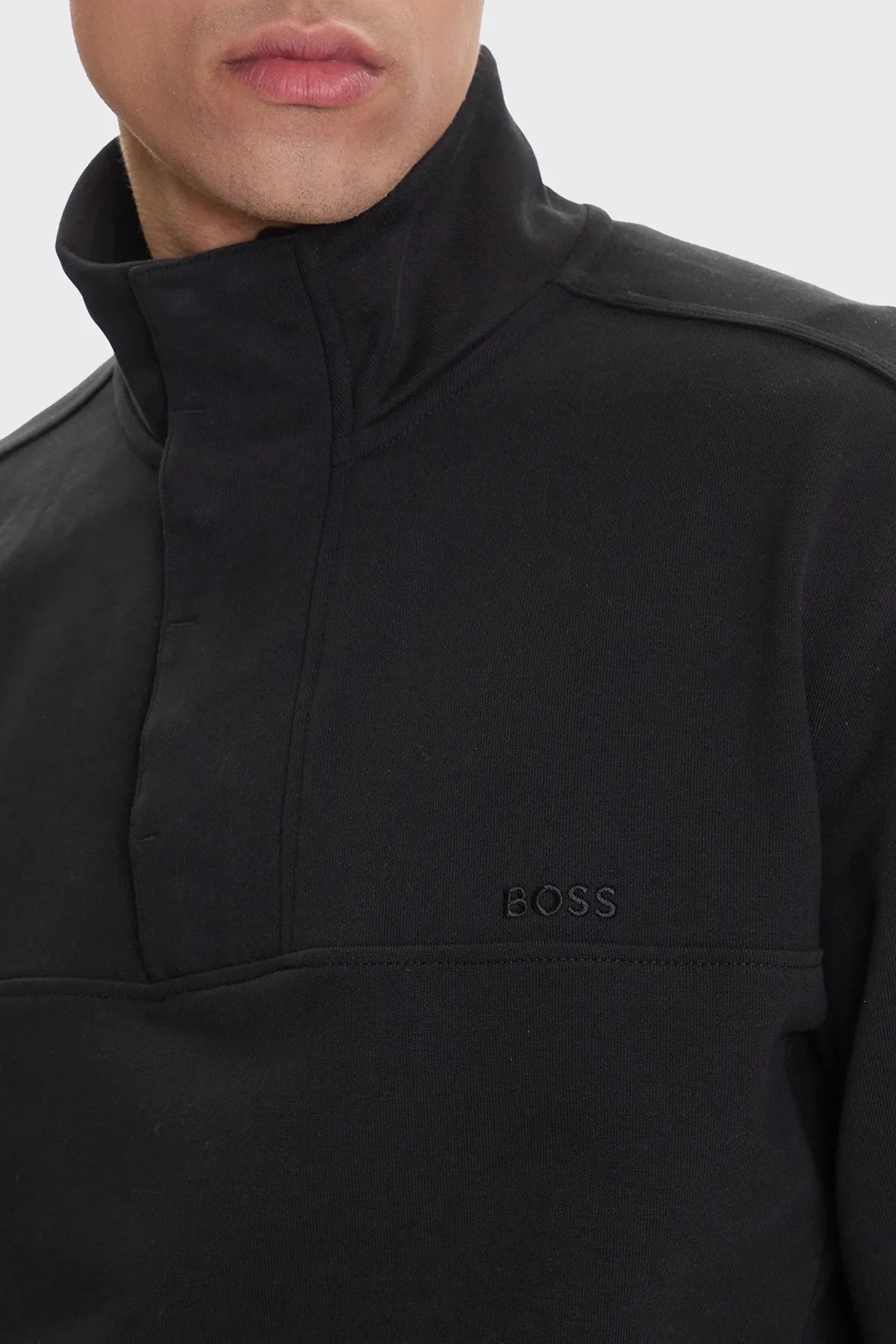 Boss Pamuklu Regular Fit Yarım Fermuarlı Dik Yaka Logolu Erkek Sweat 50545753 001 SİYAH - 4