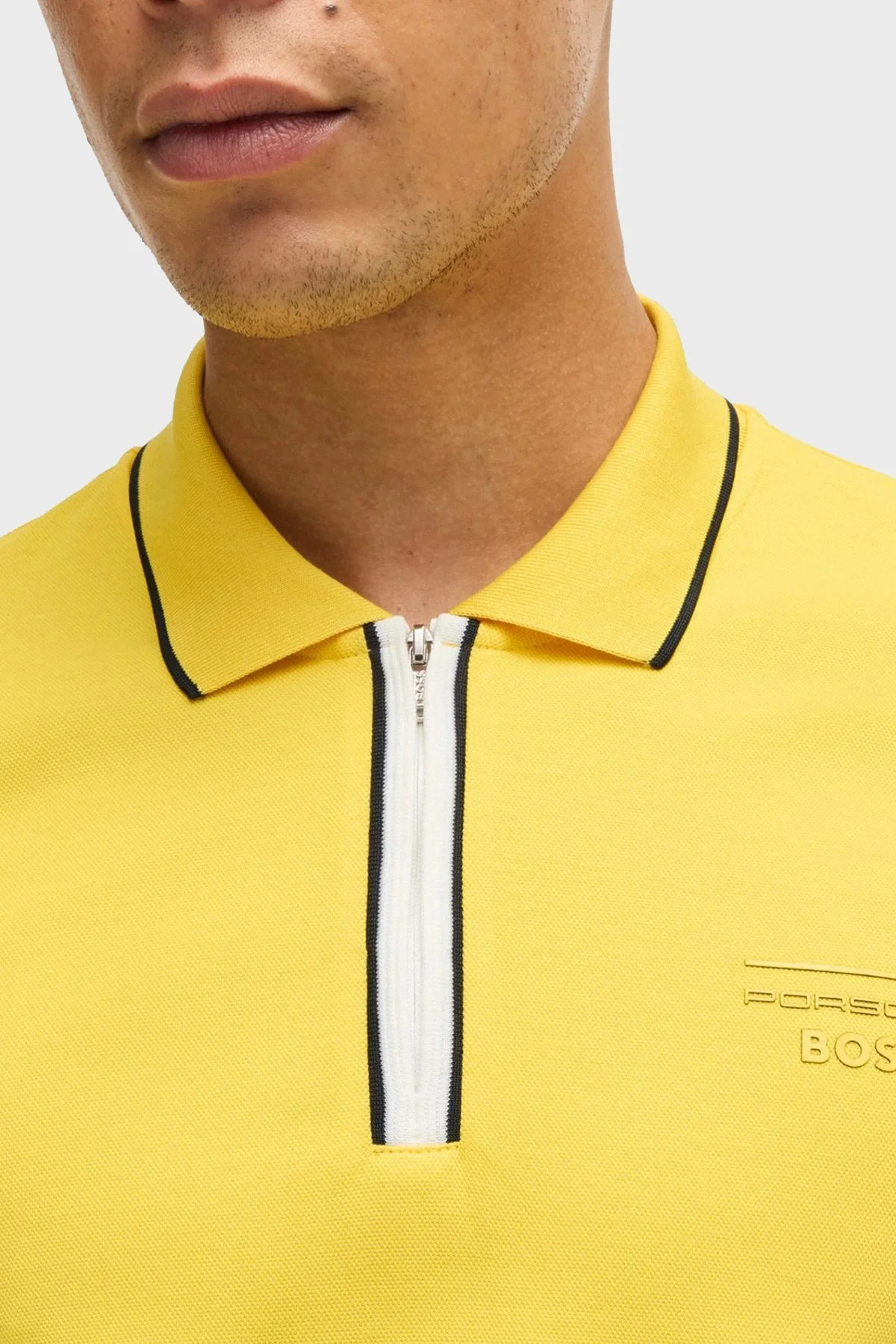 Boss Pamuklu Regular Fit Yarım Fermuarlı Erkek Polo Yaka T Shirt 50531463 725 SARI - 4