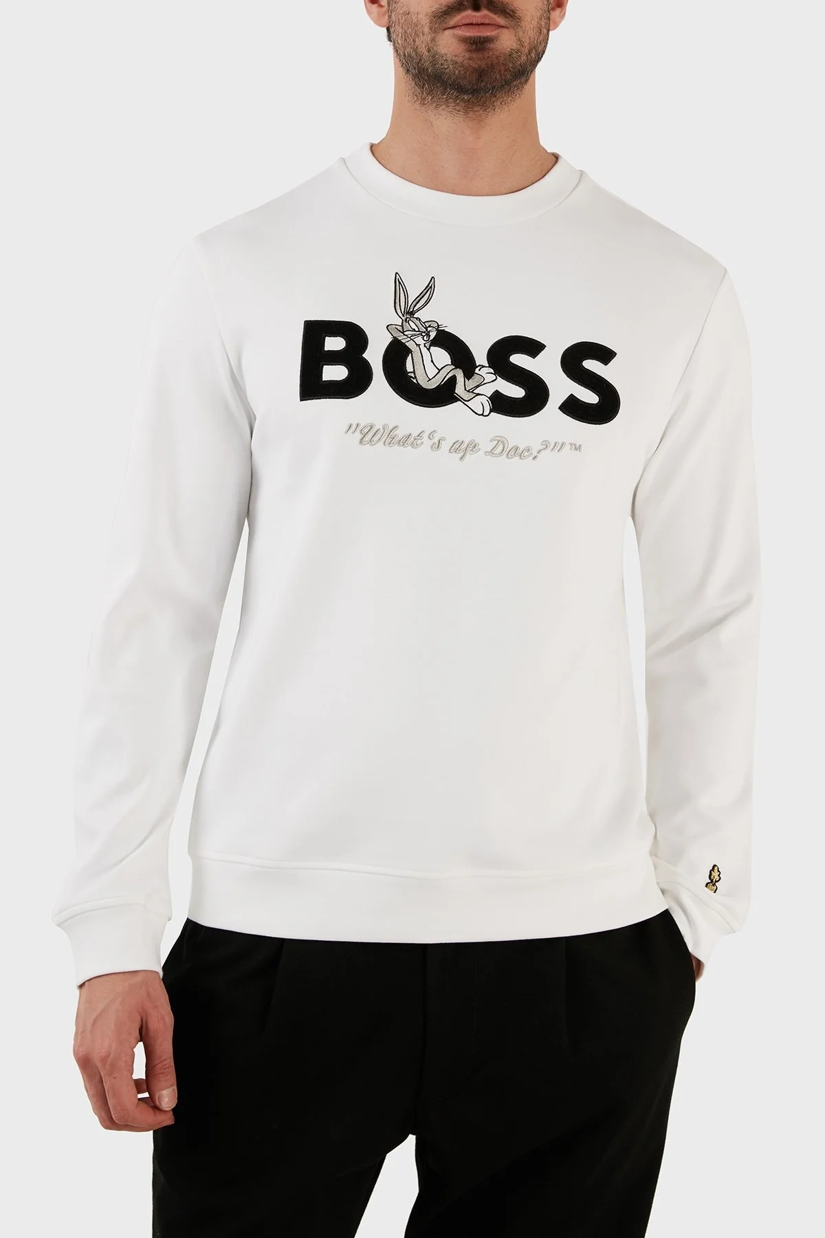 Boss Pamuklu Relaxed Fit Bisiklet Yaka Erkek Sweat 50486310 100 BEYAZ - 1