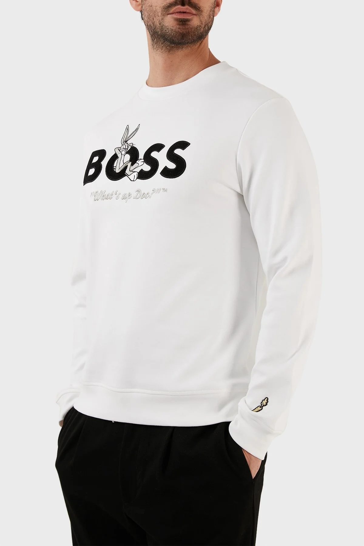 Boss Pamuklu Relaxed Fit Bisiklet Yaka Erkek Sweat 50486310 100 BEYAZ - 2