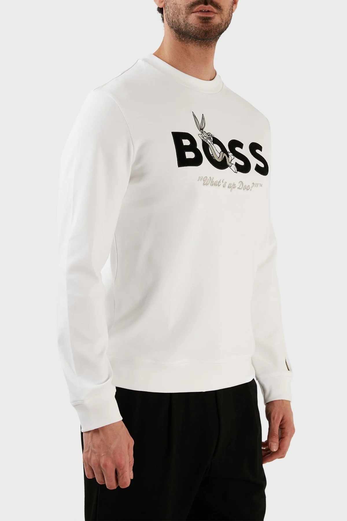 Boss Pamuklu Relaxed Fit Bisiklet Yaka Erkek Sweat 50486310 100 BEYAZ - 3