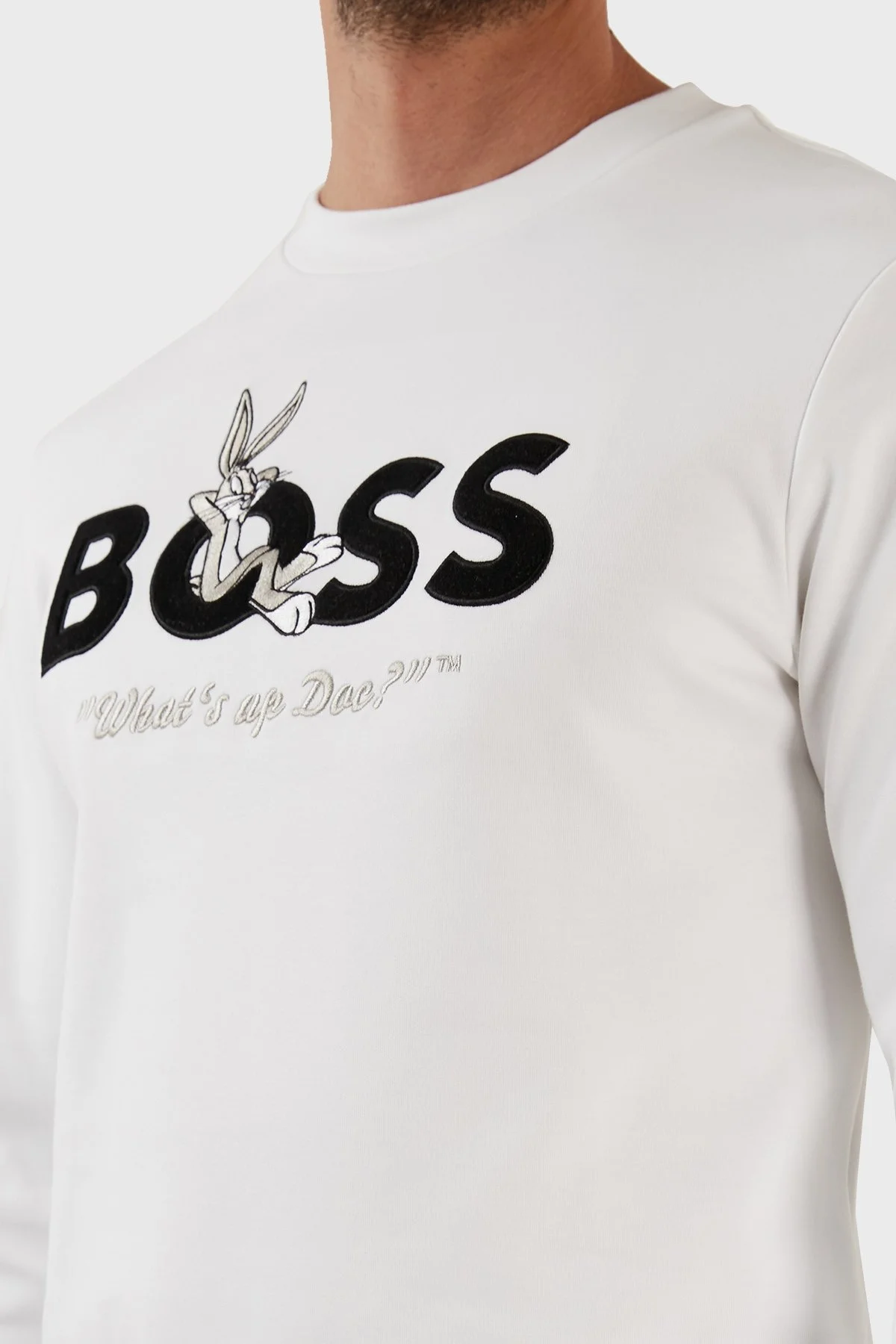 Boss Pamuklu Relaxed Fit Bisiklet Yaka Erkek Sweat 50486310 100 BEYAZ - 4