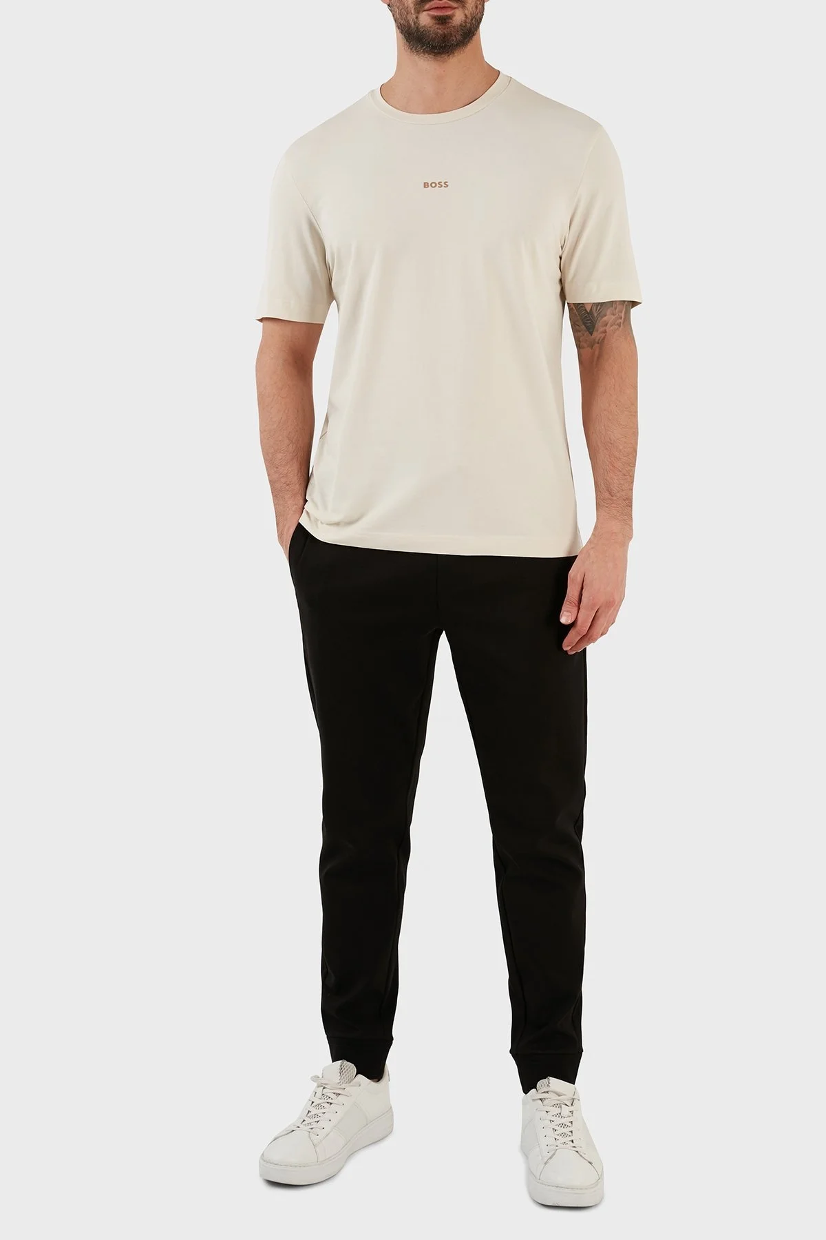 Boss Pamuklu Relaxed Fit Bisiklet Yaka Erkek T Shirt 50473278 131 BEJ - 2