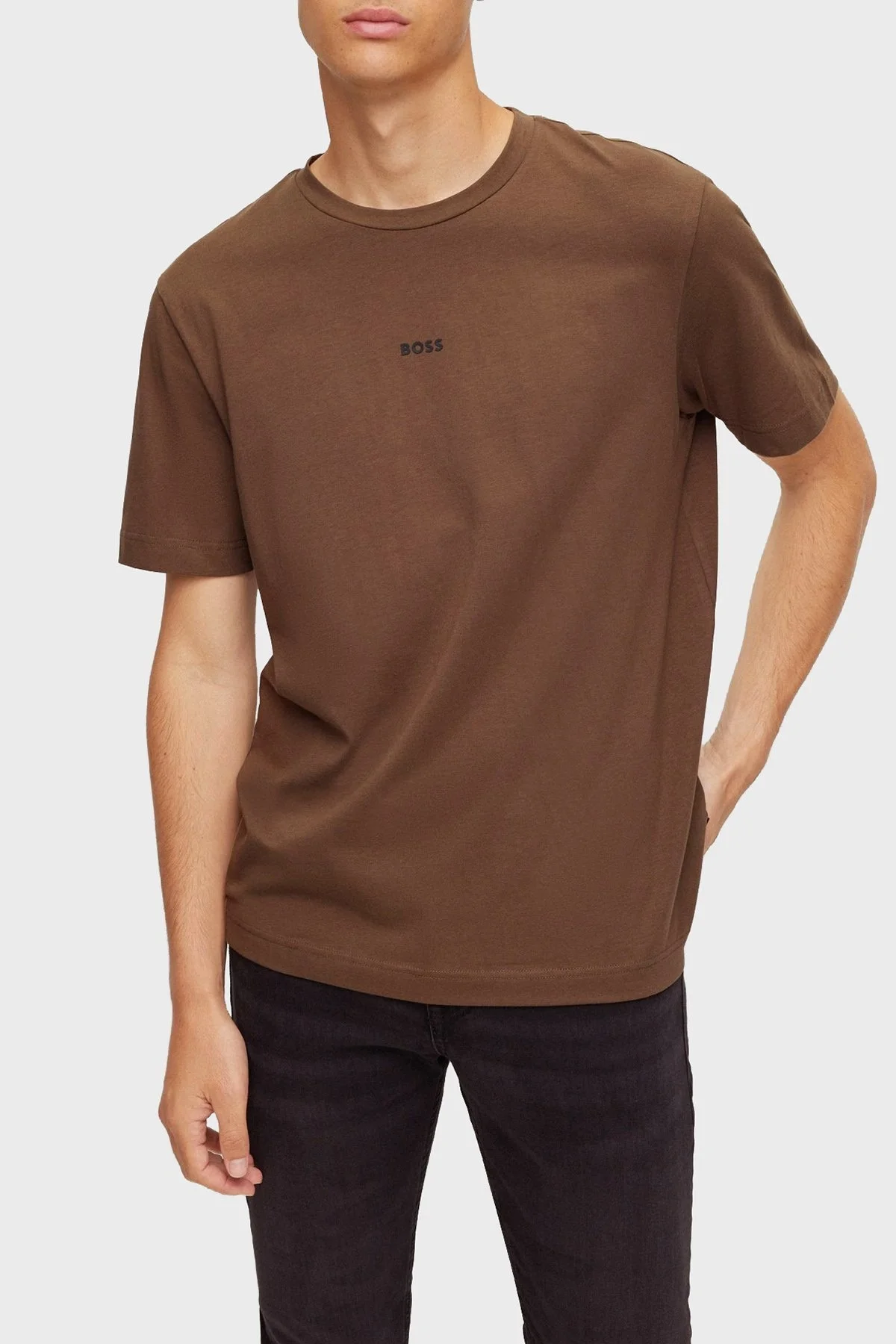 Boss Pamuklu Relaxed Fit Bisiklet Yaka Erkek T Shirt 50473278 217 KAHVE - 1