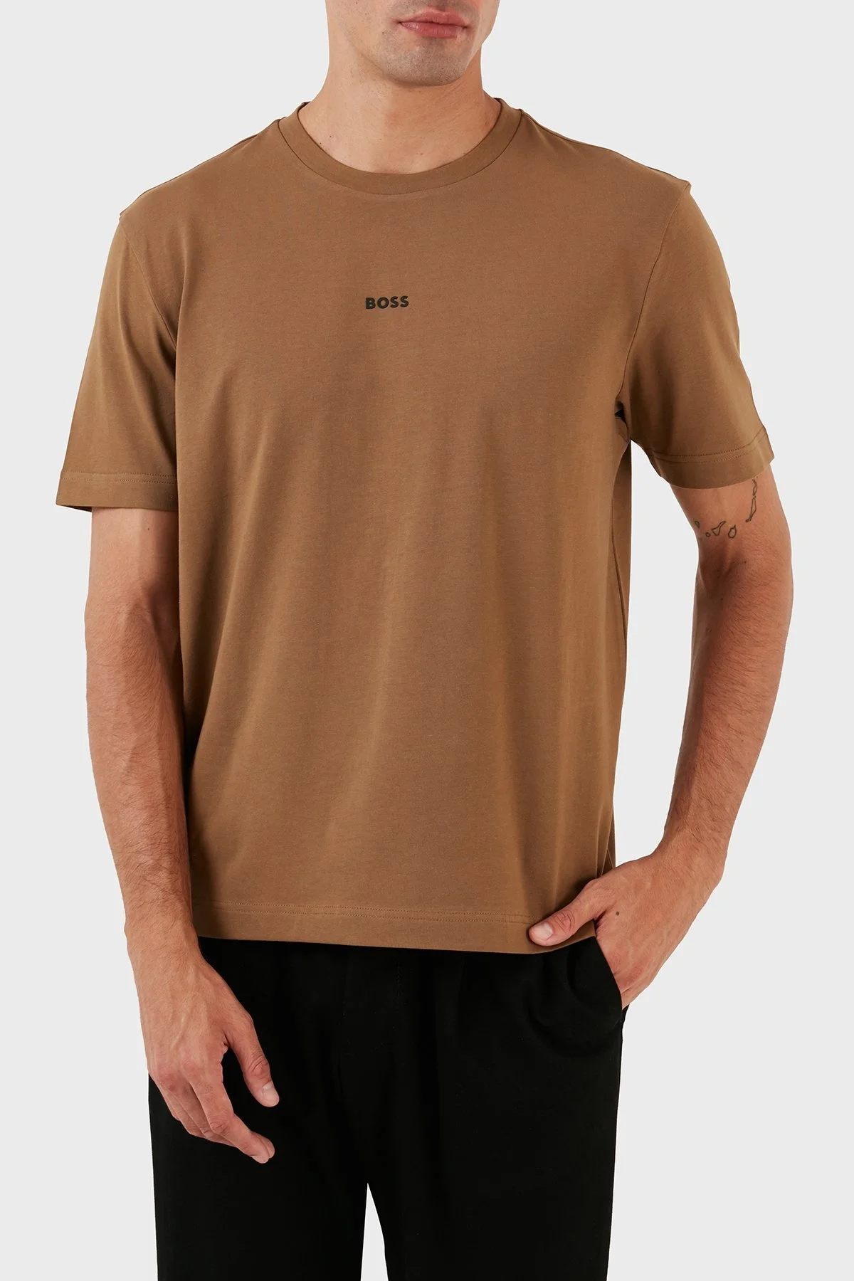 Boss Pamuklu Relaxed Fit Bisiklet Yaka Erkek T Shirt 50473278 280 KAHVE - 5