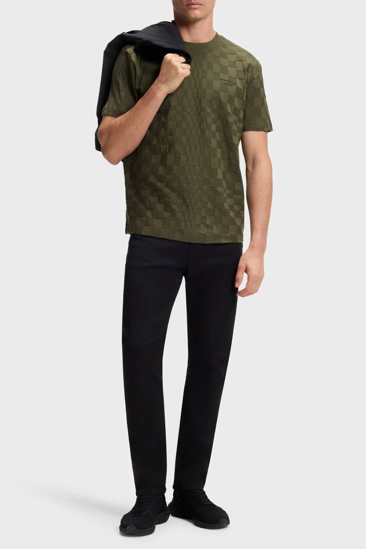 Boss Pamuklu Relaxed Fit Bisiklet Yaka Jakarlı Erkek T Shirt 50559821 347 HAKİ - 2