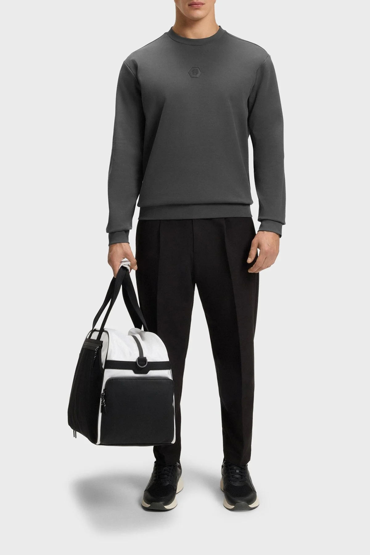 Boss Pamuklu Relaxed Fit Bisiklet Yaka Logolu Erkek Sweat 50543859 027 KOYU GRİ - 2