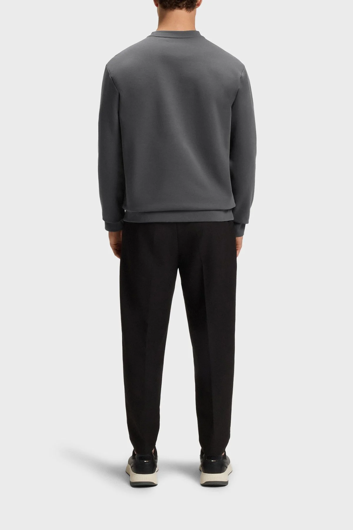 Boss Pamuklu Relaxed Fit Bisiklet Yaka Logolu Erkek Sweat 50543859 027 KOYU GRİ - 3