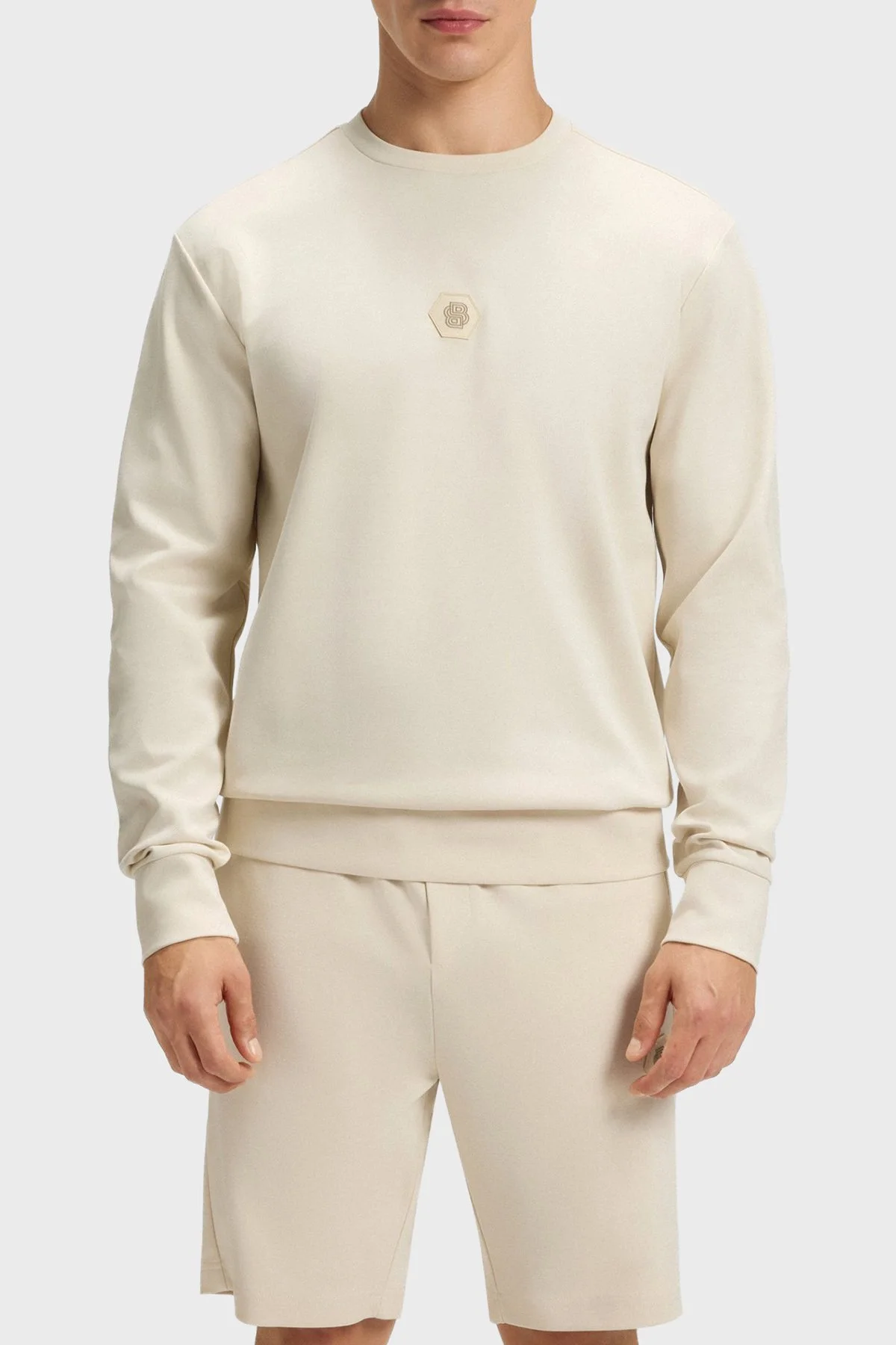 Boss Pamuklu Relaxed Fit Bisiklet Yaka Logolu Erkek Sweat 50543859 131 BEJ - 1