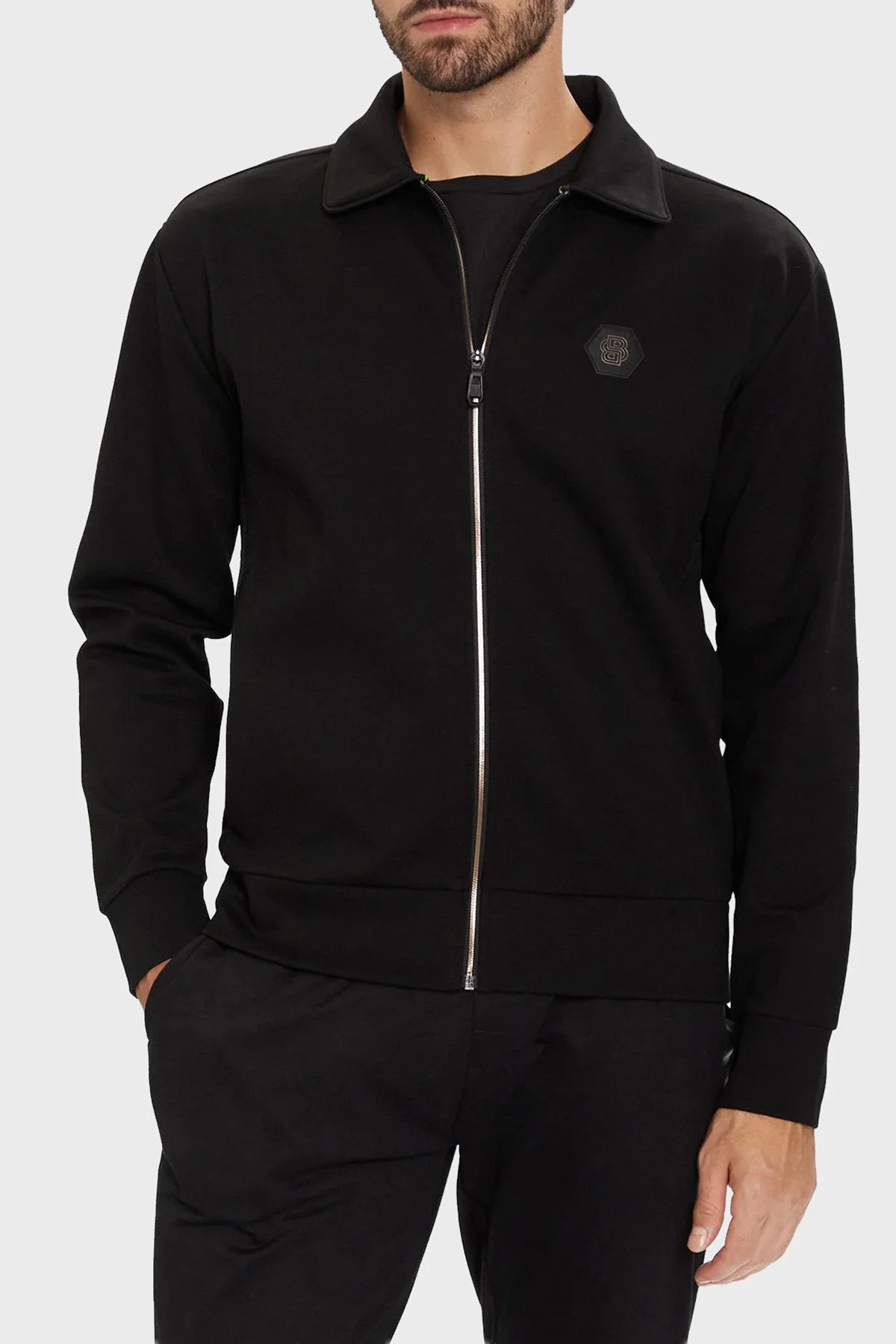 Boss Pamuklu Relaxed Fit Ceket Yaka Logolu Fermuarlı Erkek Sweat 50543881 001 SİYAH - 1