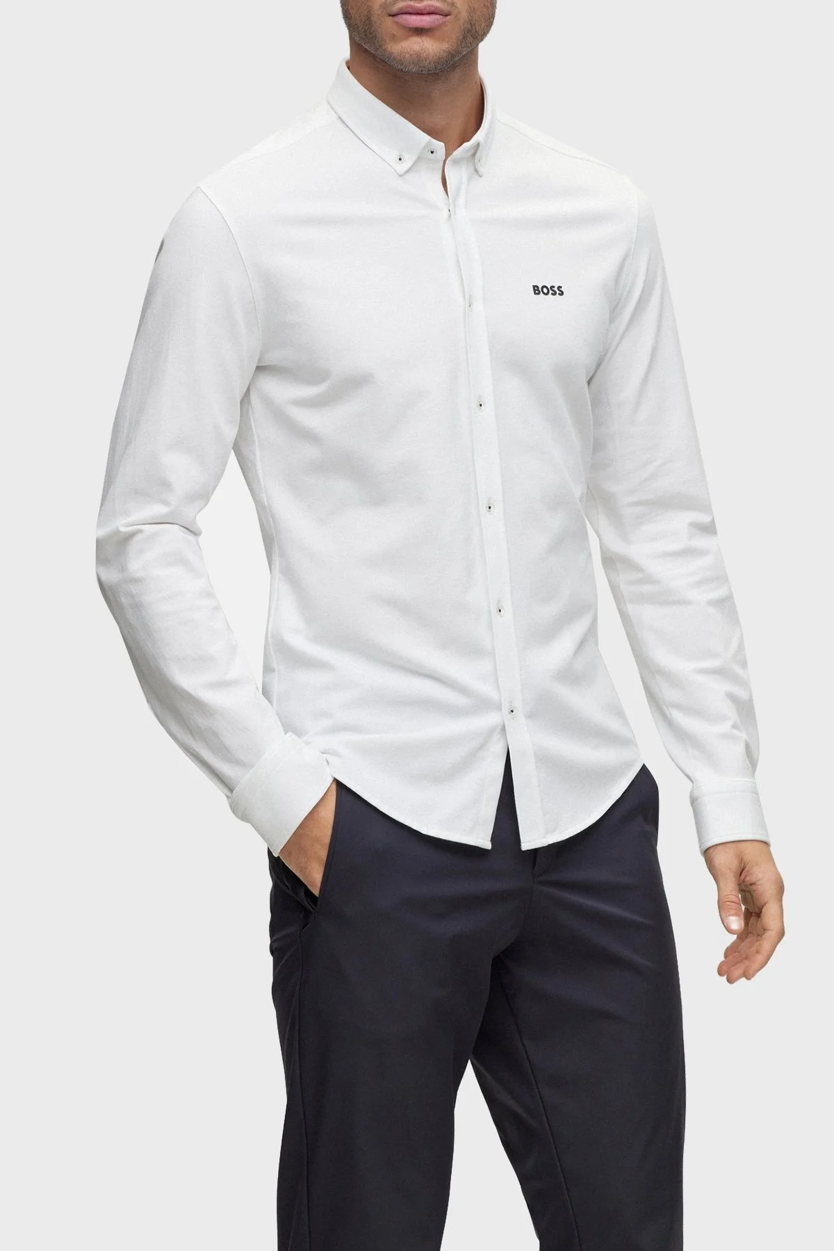 Boss Pamuklu Relaxed Fit Düğmeli Yaka Erkek Gömlek 50483752 100 BEYAZ - 1