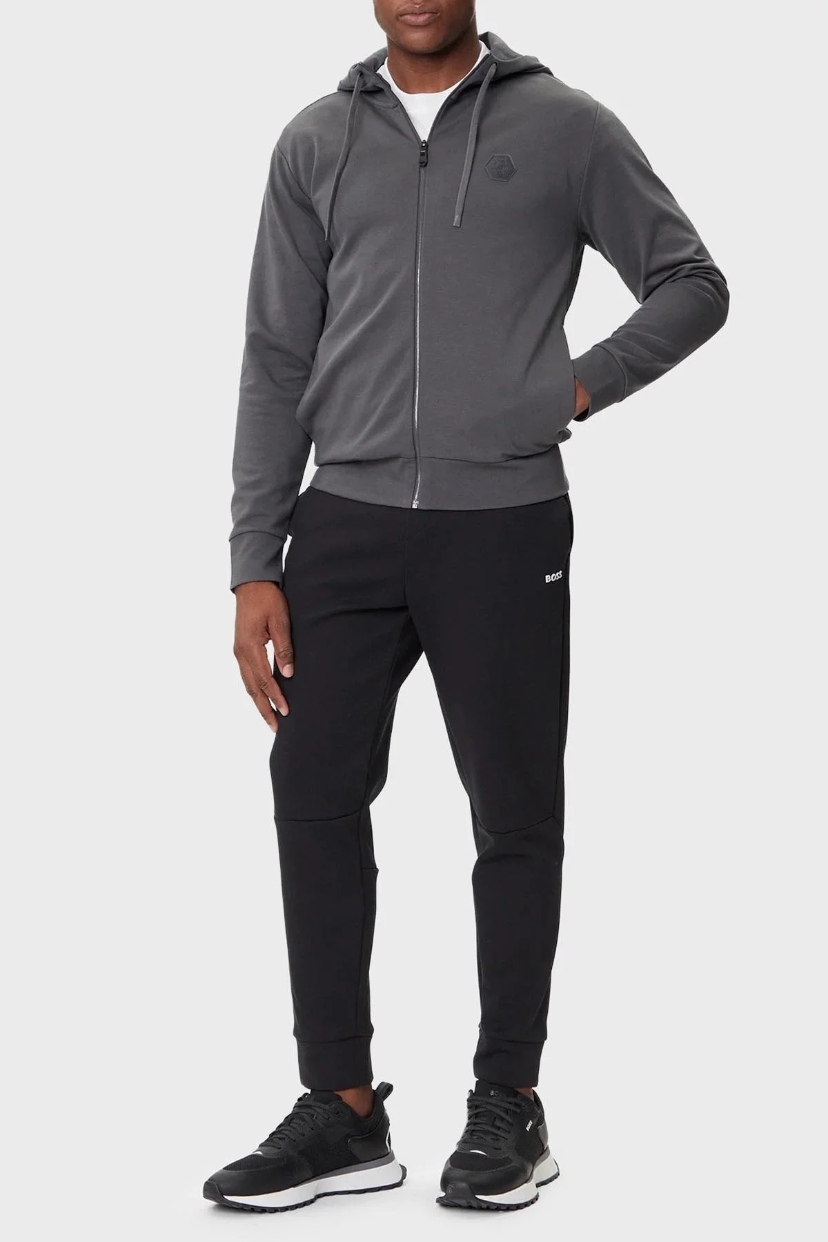 Boss Pamuklu Relaxed Fit Kapüşonlu Fermuarlı Erkek Sweat 50545581 027 KOYU GRİ - 2