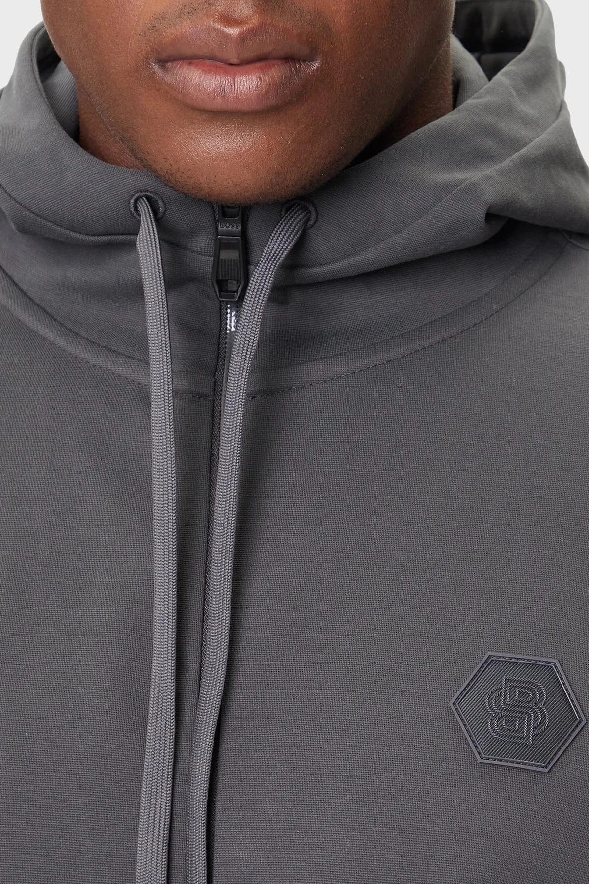 Boss Pamuklu Relaxed Fit Kapüşonlu Fermuarlı Erkek Sweat 50545581 027 KOYU GRİ - 4